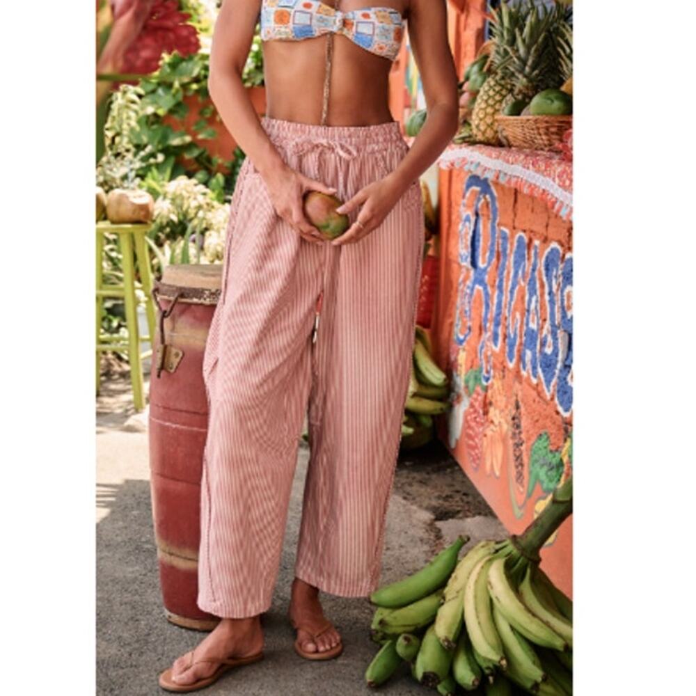 Altar'd State Collie Stripe Barrel Pant Ivory Red Size XL